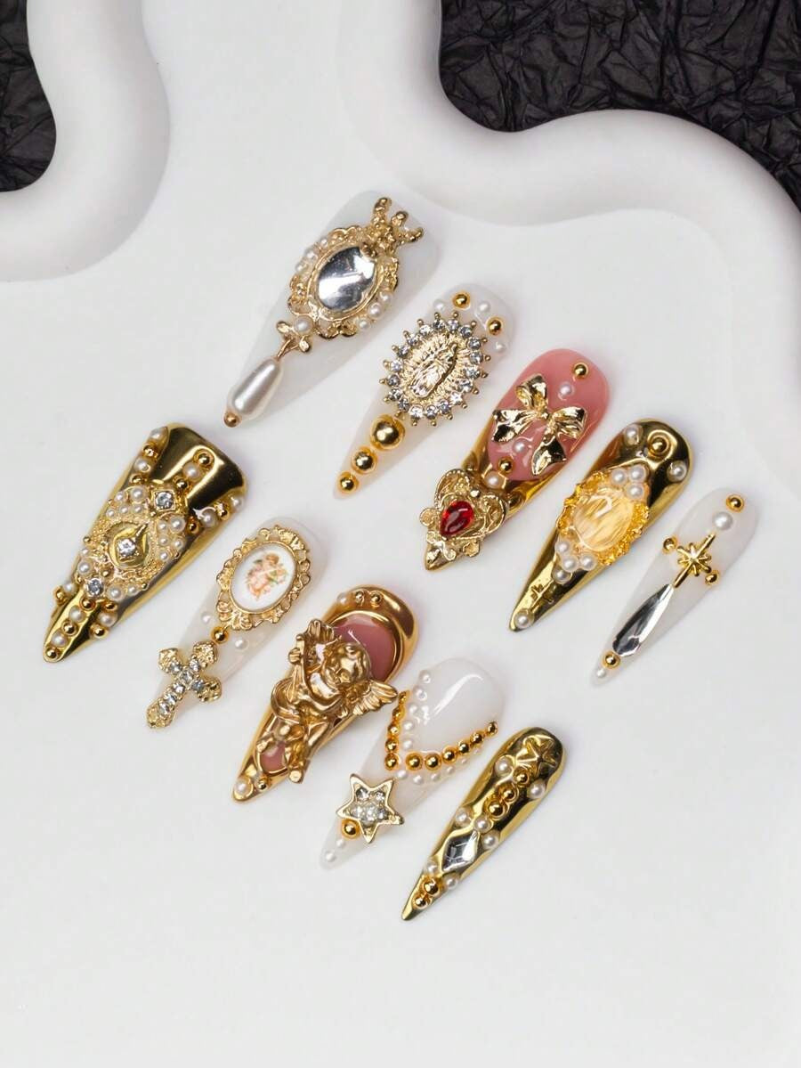 Baroque stiletto press-on nails, full set