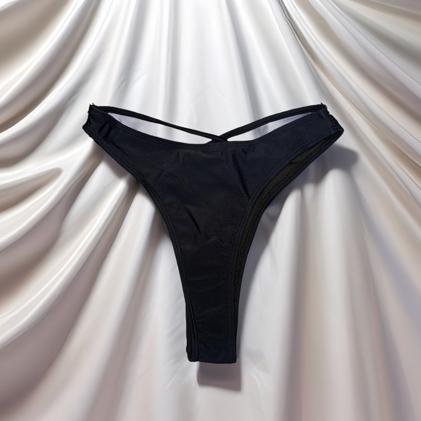 Strappy High Cut Black Swim Bottoms