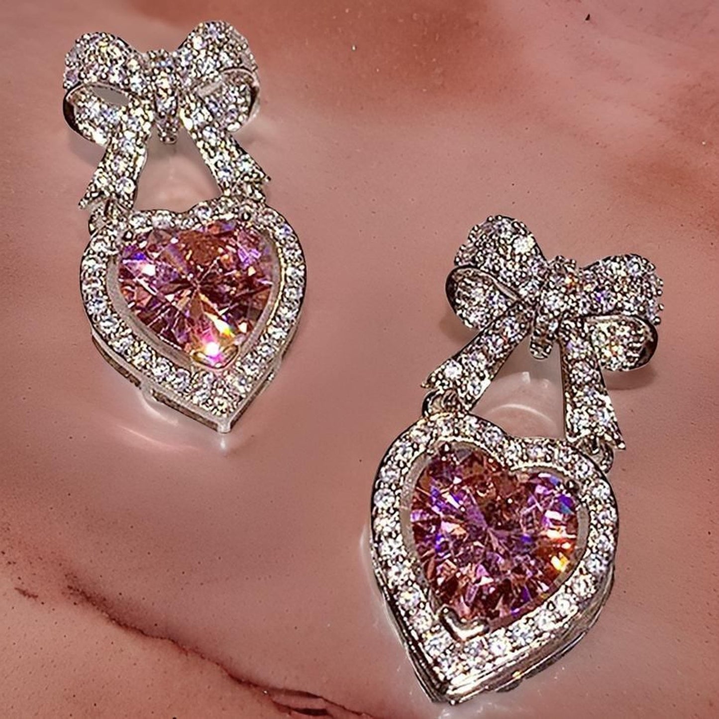 Glitz Bow Heart Dangle Earrings