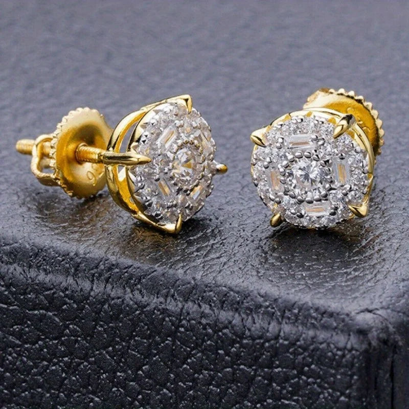 Round cluster two-tone crystal stud earrings