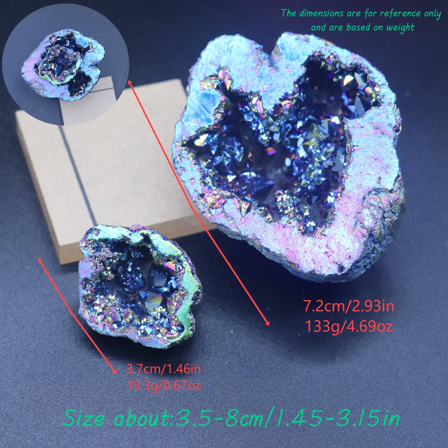 Size reference - geodes range from about 1.45 to 3.15 inches