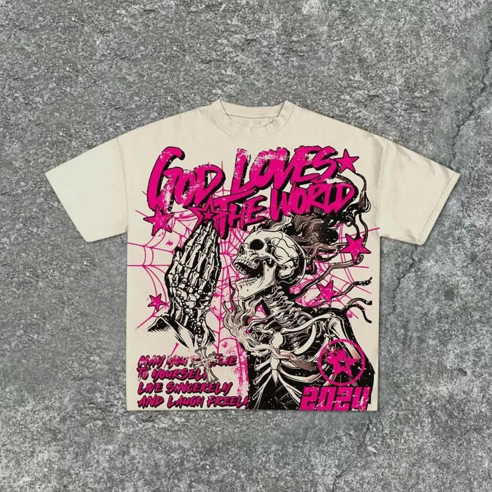 Magenta Haze - white tee with magenta skeleton print