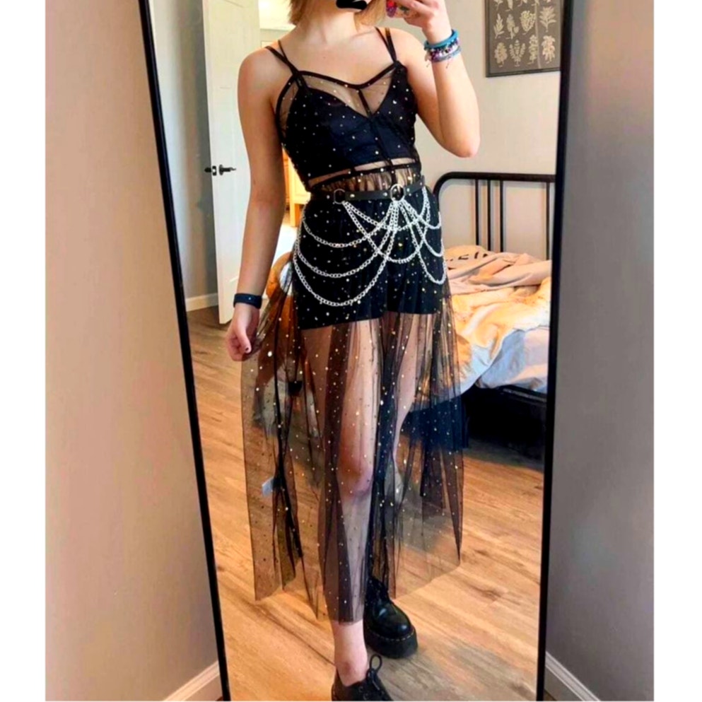 knee length dresses for ladies Galaxy Blue Sheer Midaxi Dress main image 1