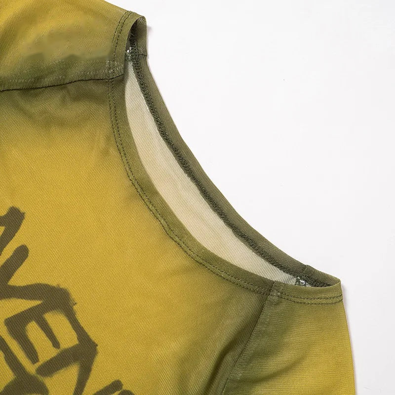 Neckline and mesh fabric detail