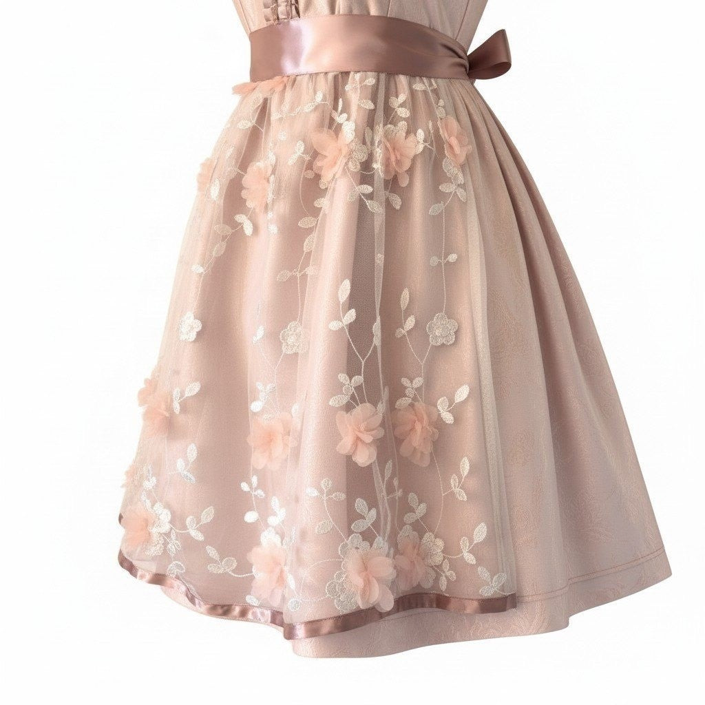 Pink Satin Floral Dirndl Dress Heidi