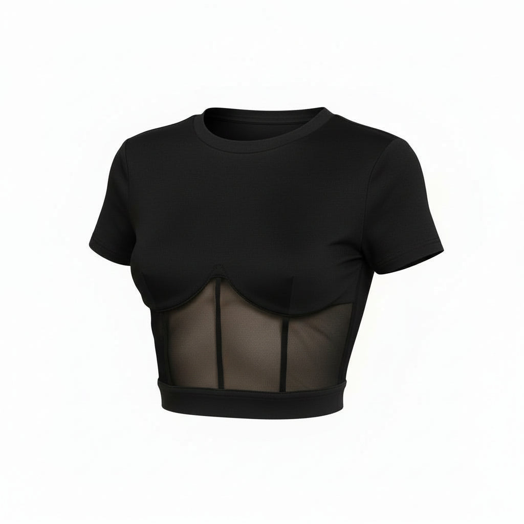 Midnight Mesh Corset Crop Top