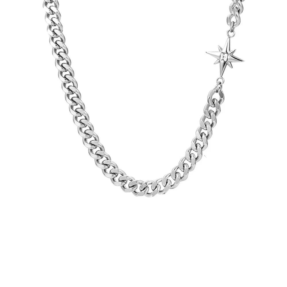 Solo Chain All Steel four-point star curb chain necklace