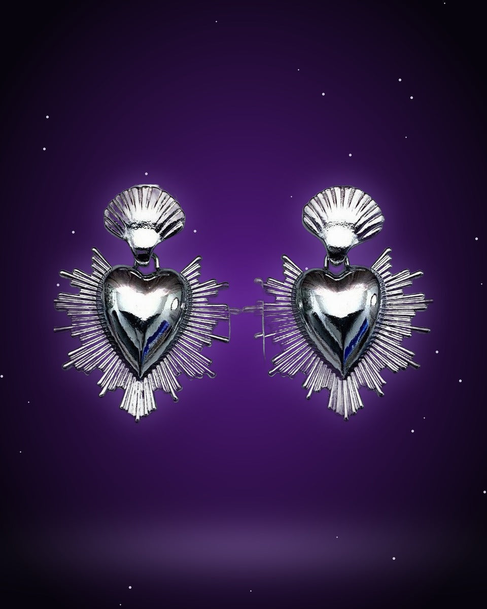Jewelry - Silver Milagro Sacred Heart Earrings