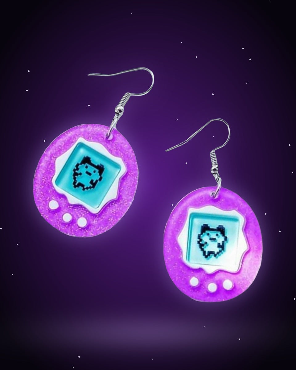 Y2K Rewind - retro virtual pet dangle earrings