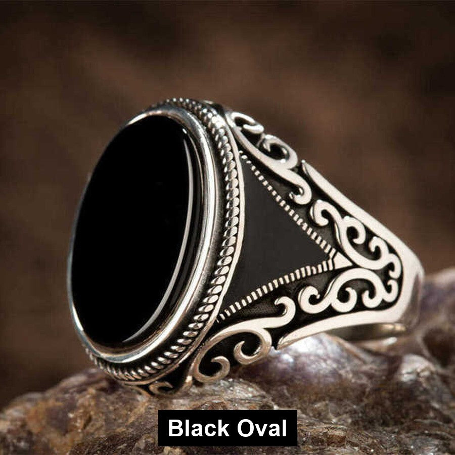 Black Oval antiqued filigree signet ring