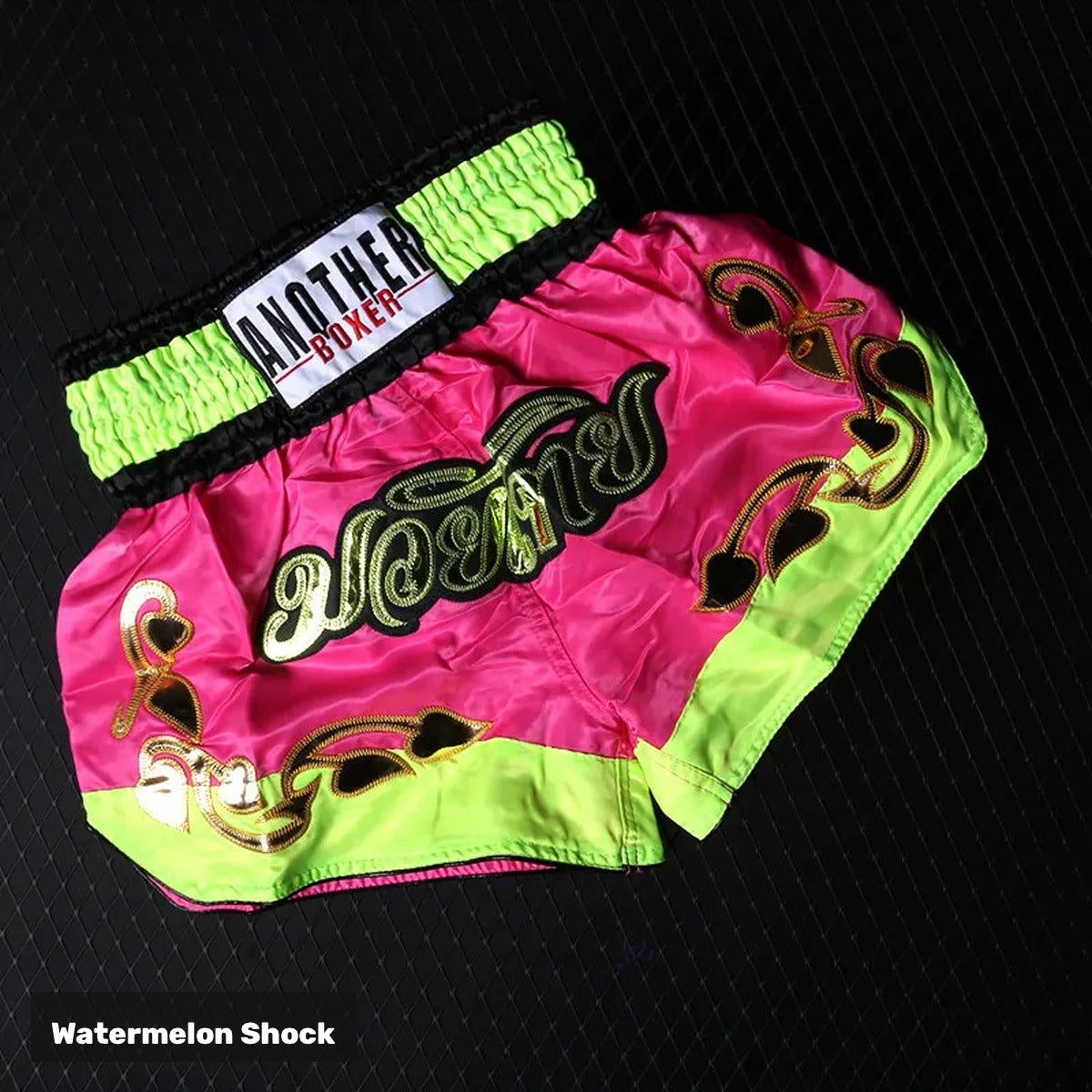 Watermelon Shock embroidered satin Muay Thai shorts