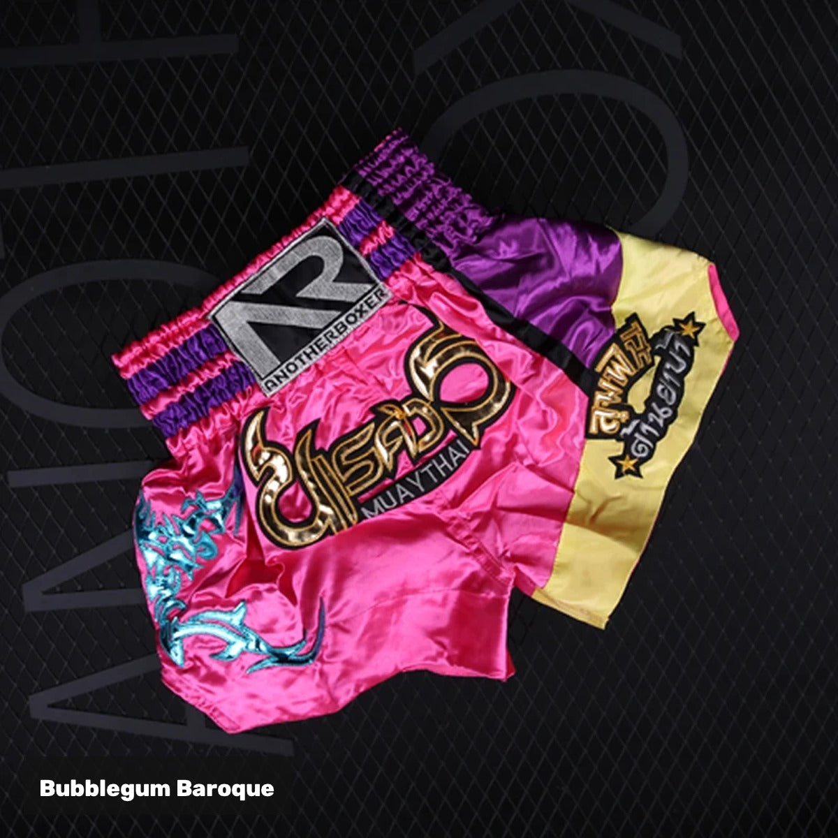 Bubblegum Baroque embroidered satin Muay Thai shorts