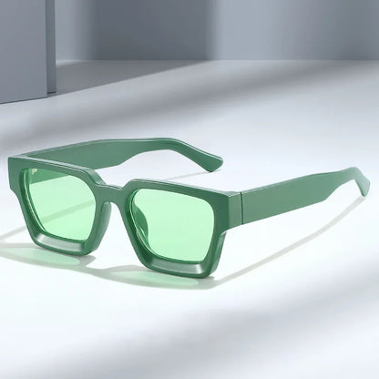 Green chunky square sunglasses, angled studio shot