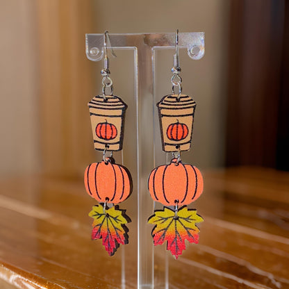 Pumpkin Spice Vibes Earrings - Orange Halloween Drops