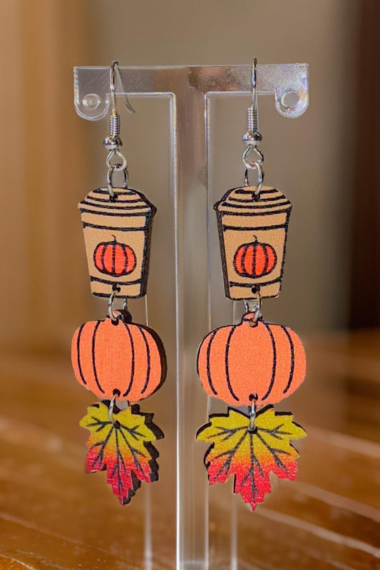 Pumpkin Spice Vibes Earrings - Orange Halloween Drops