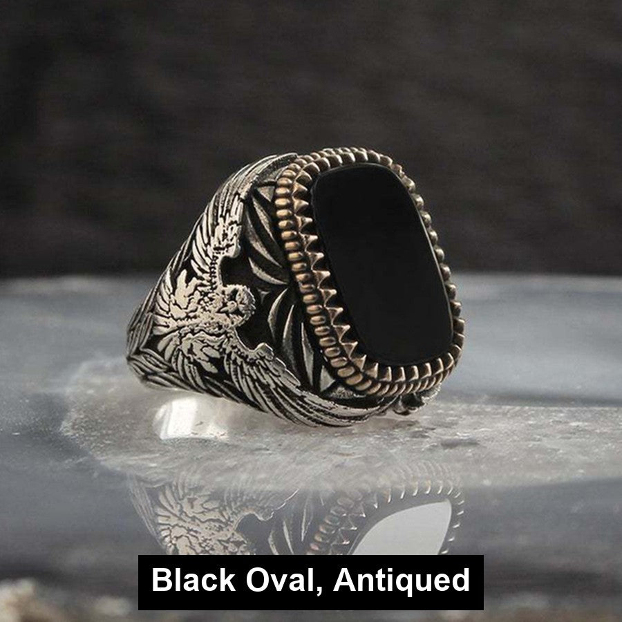 Black Oval Antiqued filigree signet ring