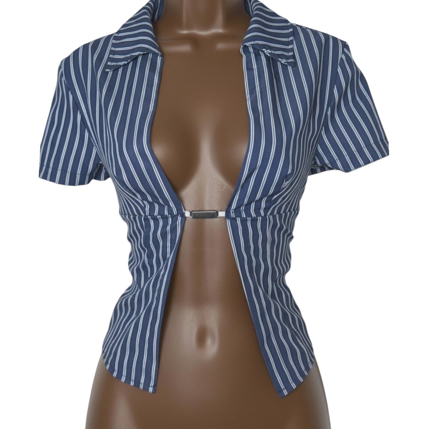 Margot Pinstripe V-Neck Crop Blouse