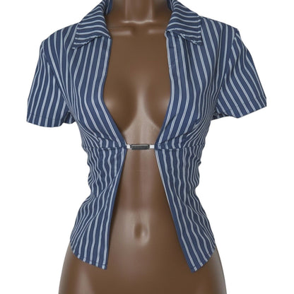 Margot Pinstripe V-Neck Crop Blouse