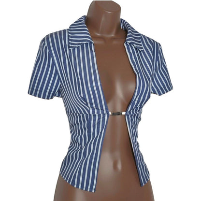 Margot Pinstripe V-Neck Crop Blouse