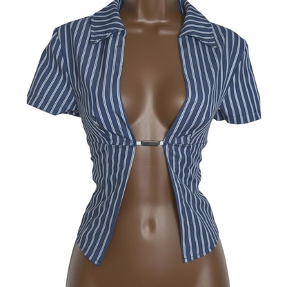 Margot Pinstripe V-Neck Crop Blouse