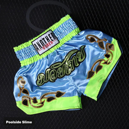 Poolside Slime embroidered satin Muay Thai shorts