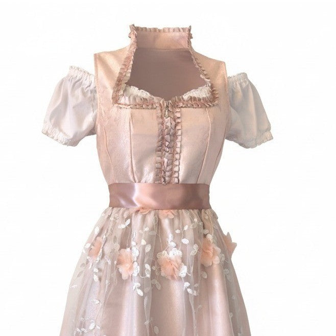 Pink Satin Floral Dirndl Dress Heidi