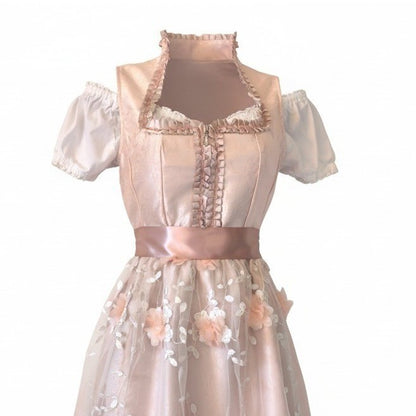 Pink Satin Floral Dirndl Dress Heidi