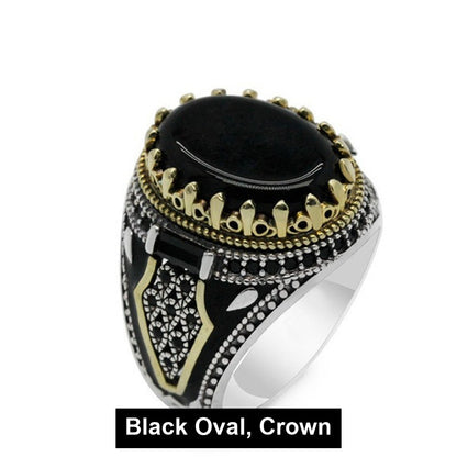 Black Oval Crown antiqued filigree signet ring