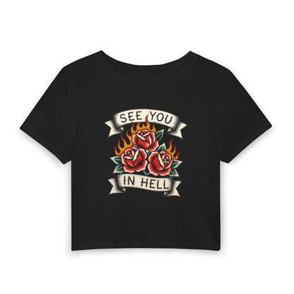 SEE YOU IN HELL Baby Tee - Y2K Graphic Fitted Top