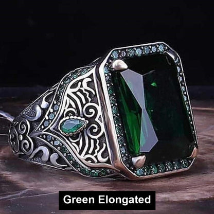 Green Elongated antiqued filigree signet ring