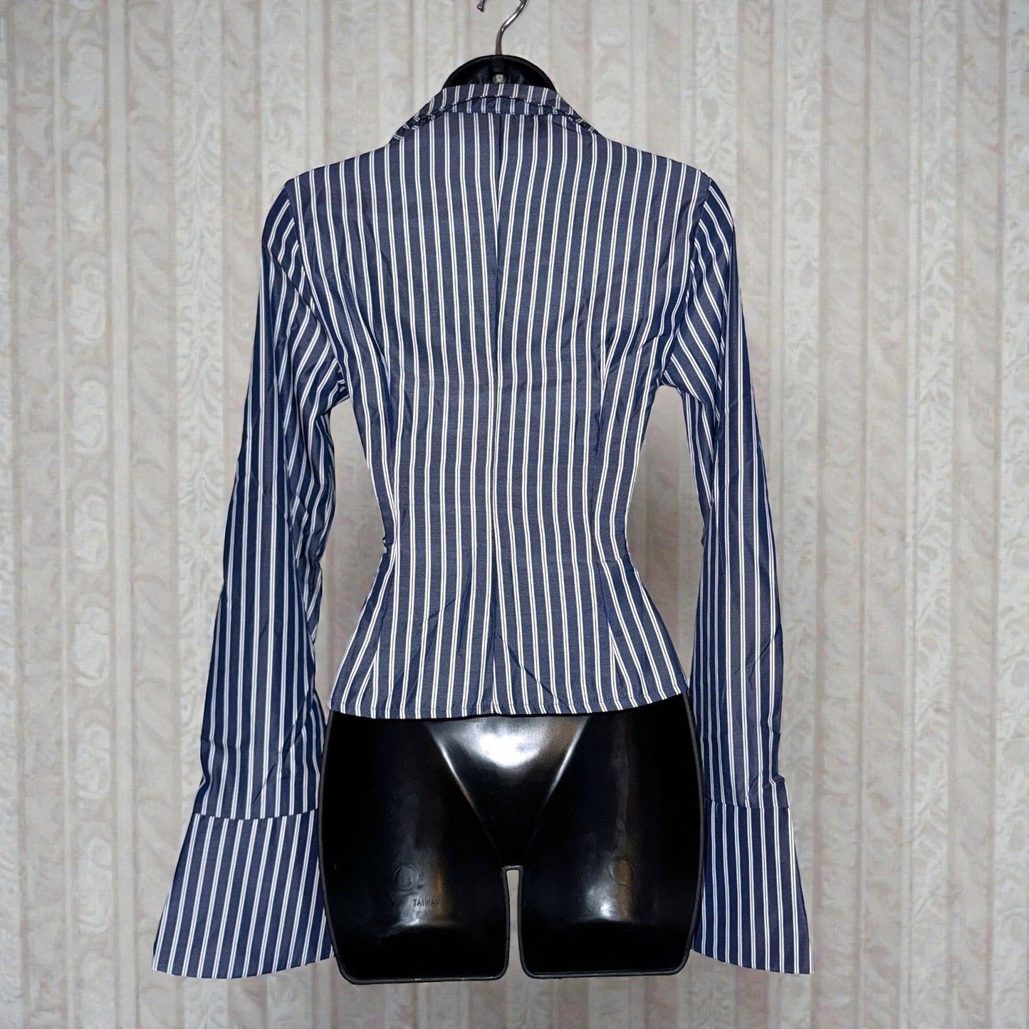Allison Striped Bell Sleeve Open-Front Crop Top