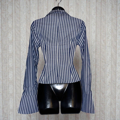 Allison Striped Bell Sleeve Open-Front Crop Top