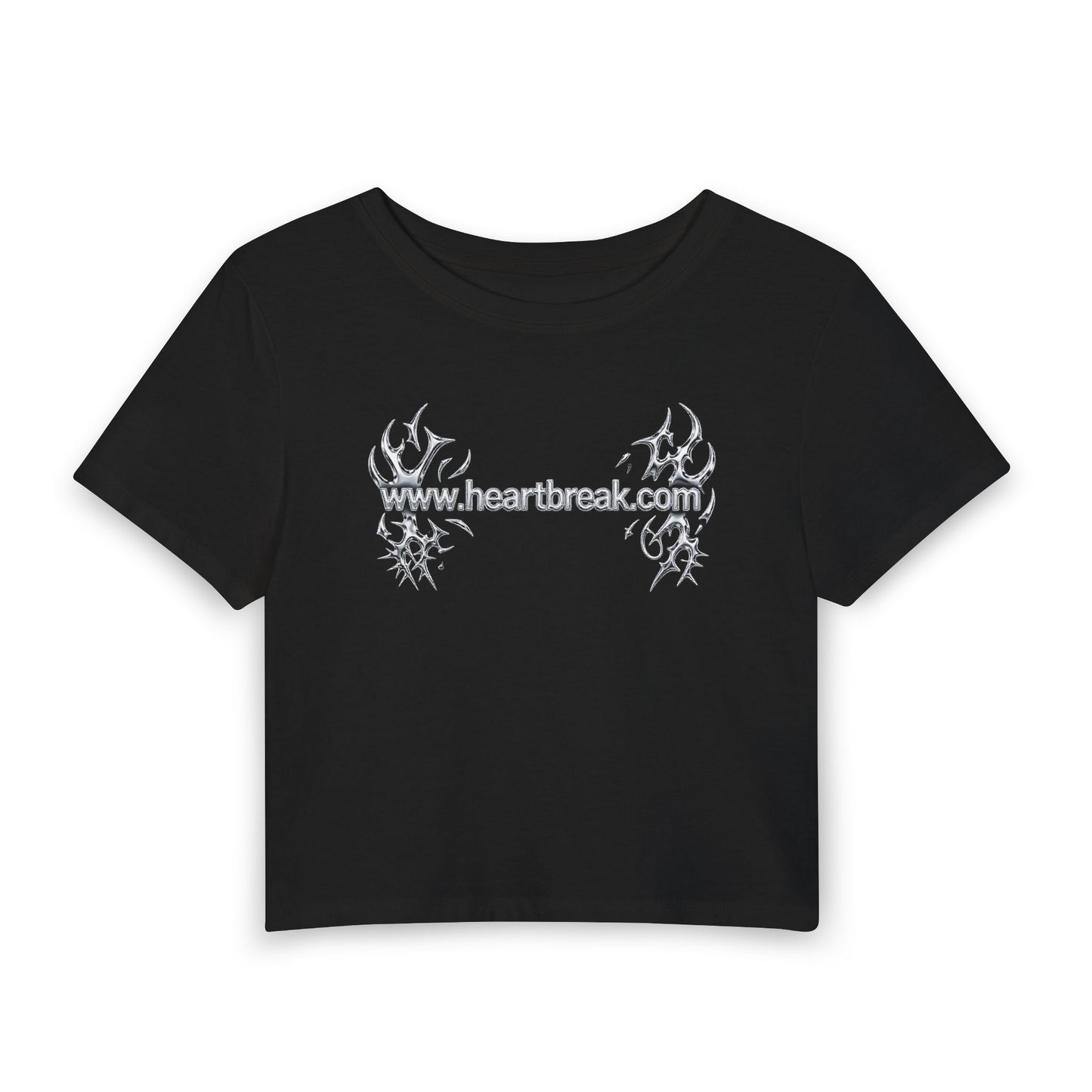 www.heartbreak.com Tribal Chrome Baby Tee - Y2K Graphic Fitted Top