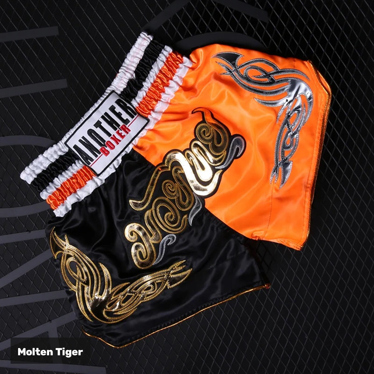 Molten Tiger embroidered satin Muay Thai shorts