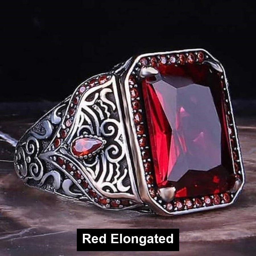 Red Elongated antiqued filigree signet ring