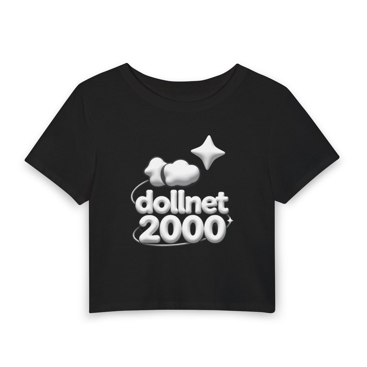 dollnet 2000 Puffy 3D Baby Tee - Y2K Graphic Fitted Top