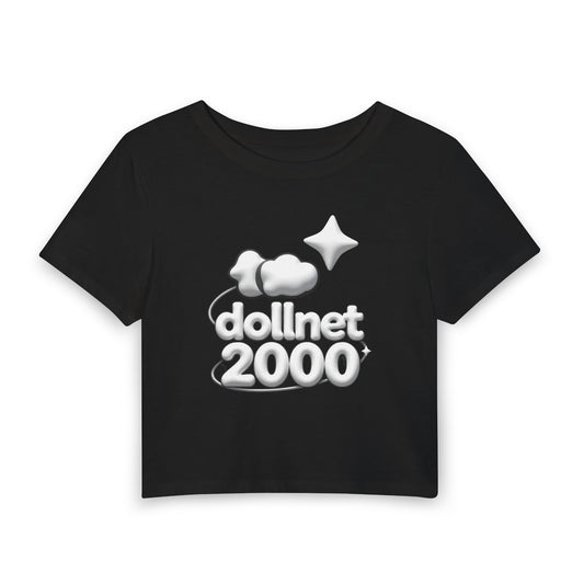 dollnet 2000 Puffy 3D Baby Tee - Y2K Graphic Fitted Top