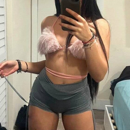 Pink Vegan Fur Fuzzy Bra Top