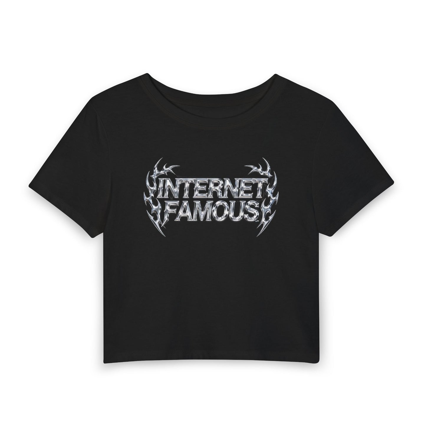 INTERNET FAMOUS Tribal Chrome Baby Tee - Y2K Graphic Fitted Top