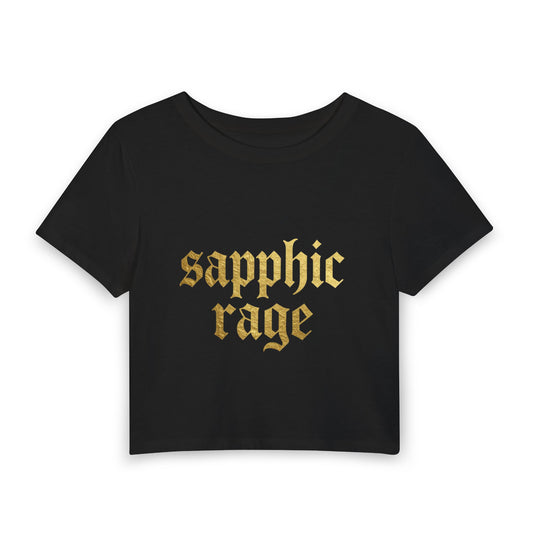 sapphic rage Gothic Blackletter Baby Tee - Y2K Graphic Fitted Top