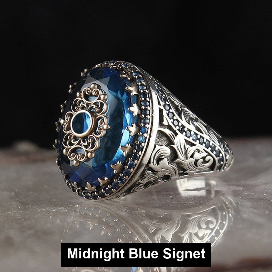 Midnight Blue Signet antiqued filigree ring