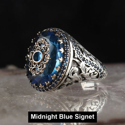 Midnight Blue Signet antiqued filigree ring
