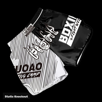Static Knockout embroidered satin Muay Thai shorts