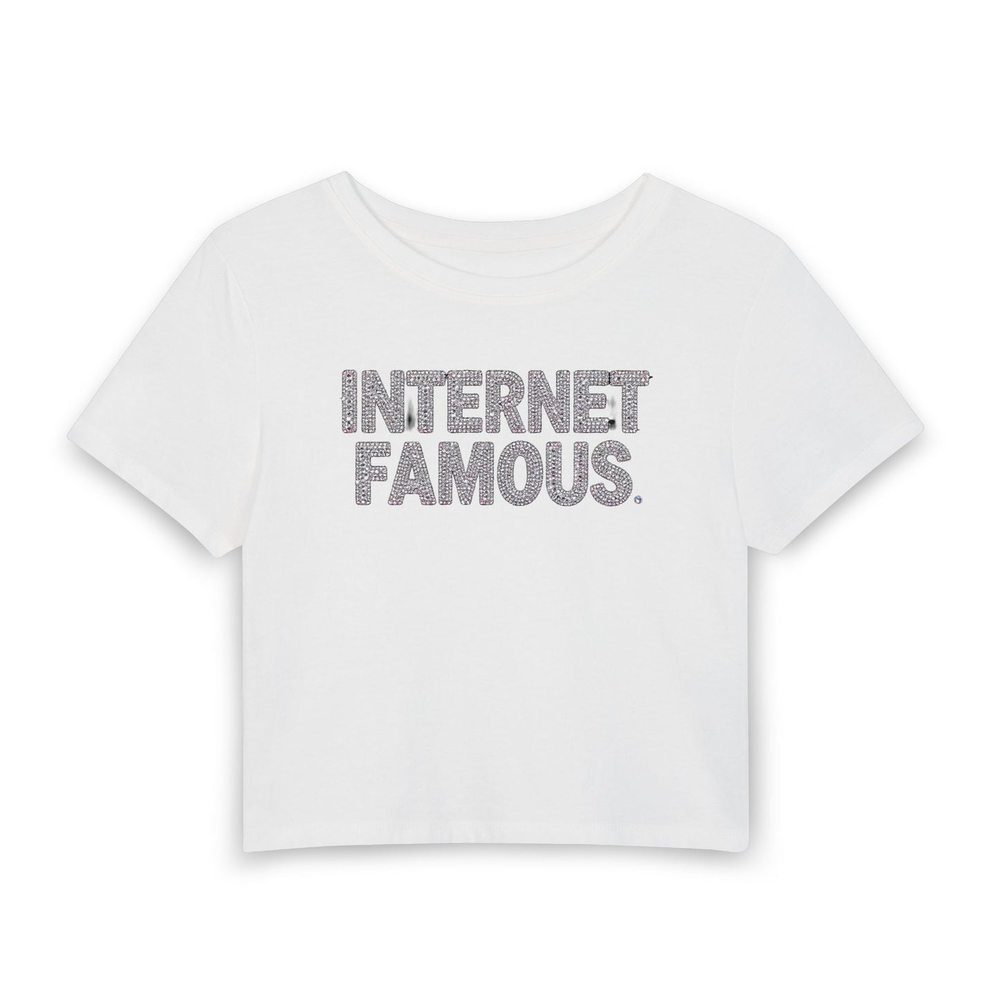 INTERNET FAMOUS Rhinestone Baby Tee - Y2K Graphic Fitted Top