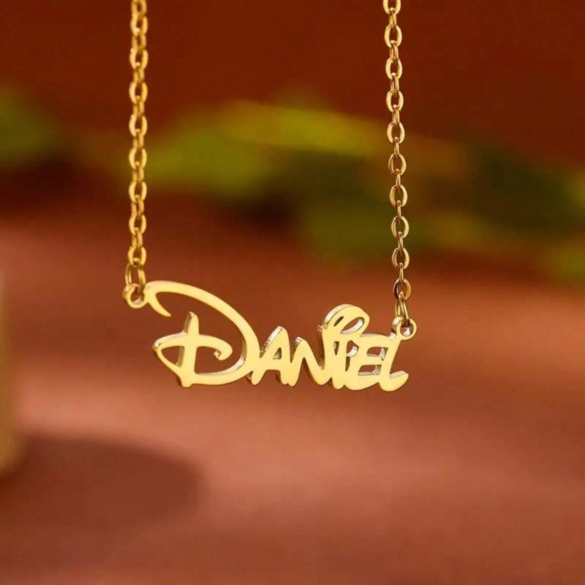 Nameplate necklace detail shot