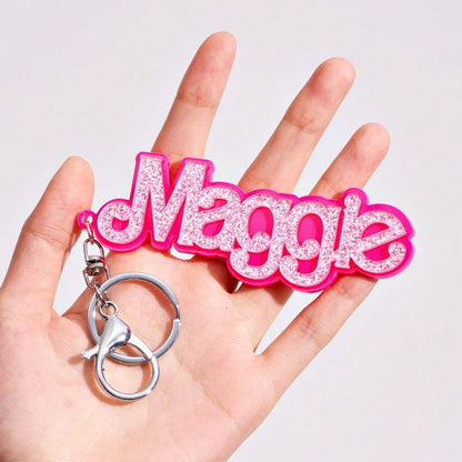 Bubblegum personalized glitter name keychain charm