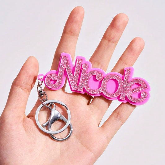 Hot Pink personalized glitter name keychain charm