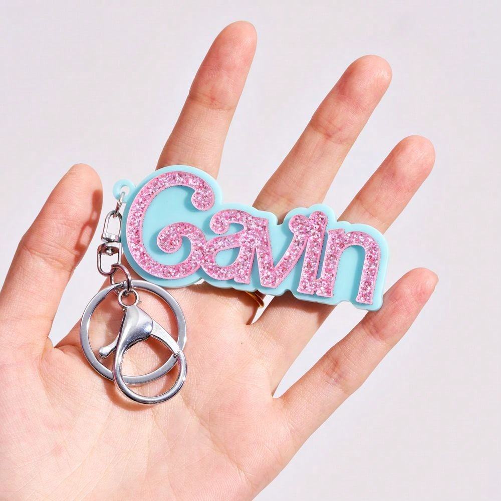Pool Blue personalized glitter name keychain charm