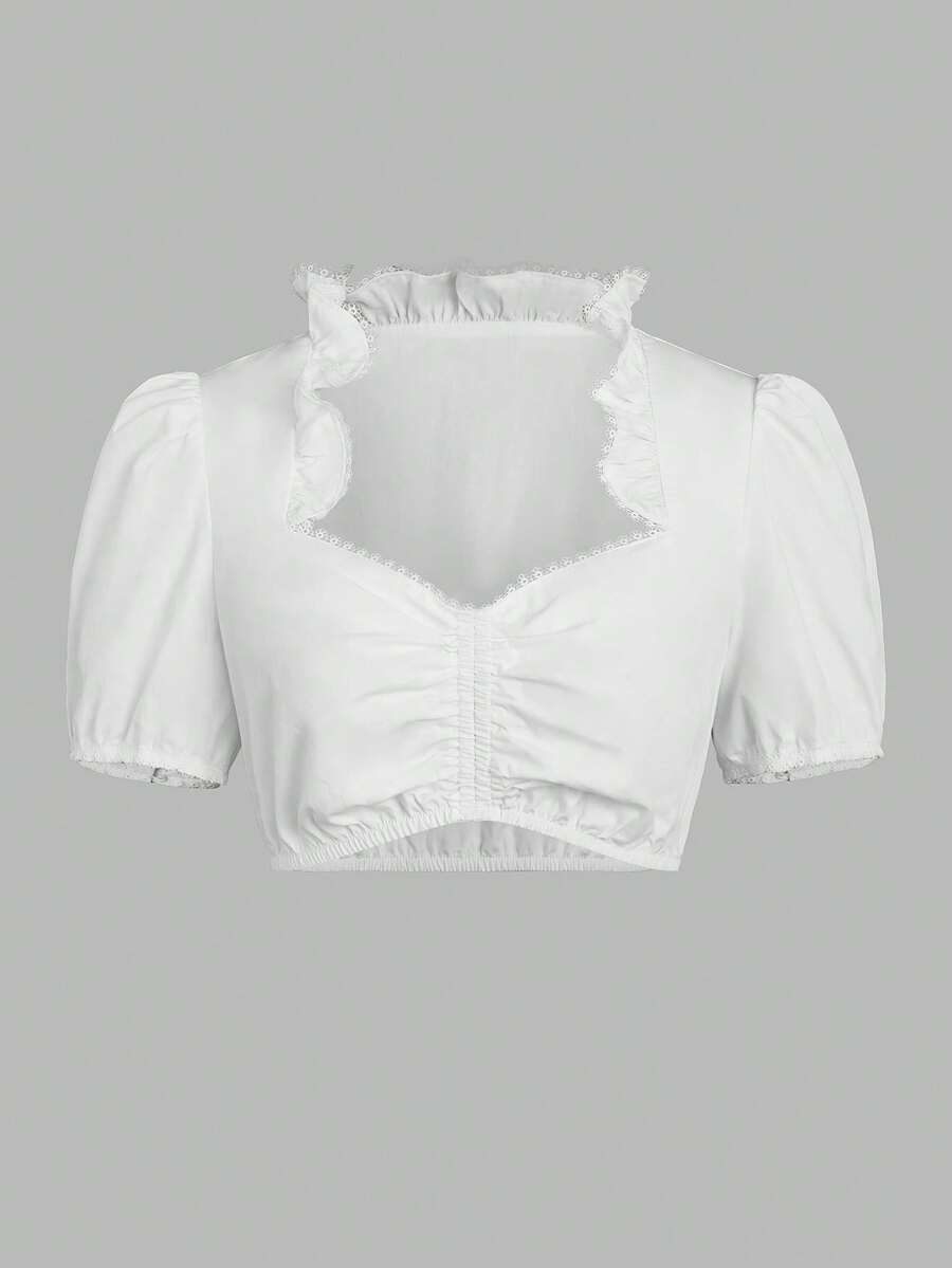 White cropped dirndl blouse - sweetheart front