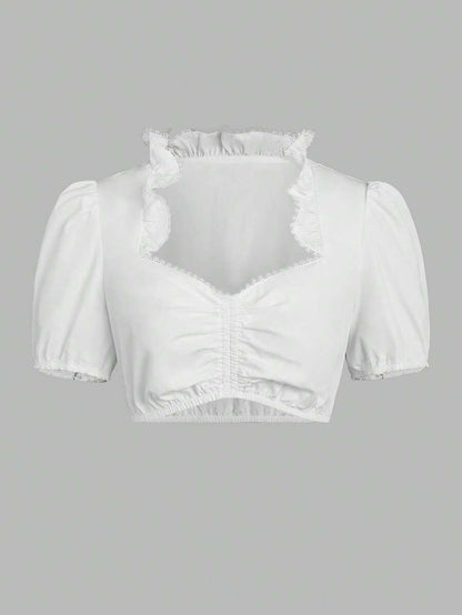 White cropped dirndl blouse - sweetheart front